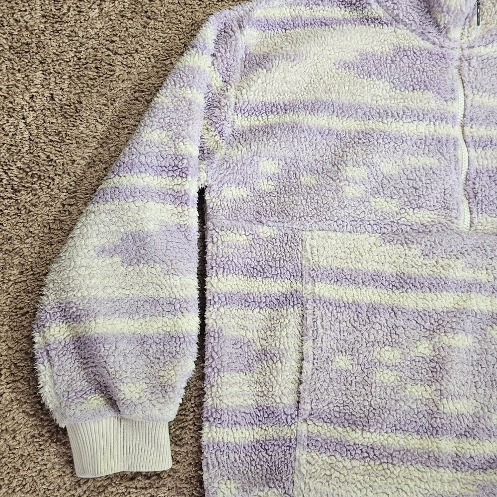 Billabong Sherpa Fleece Pullover Womens Large Lavender Creame Stripe 1/4 Zip - Picture 8 of 14